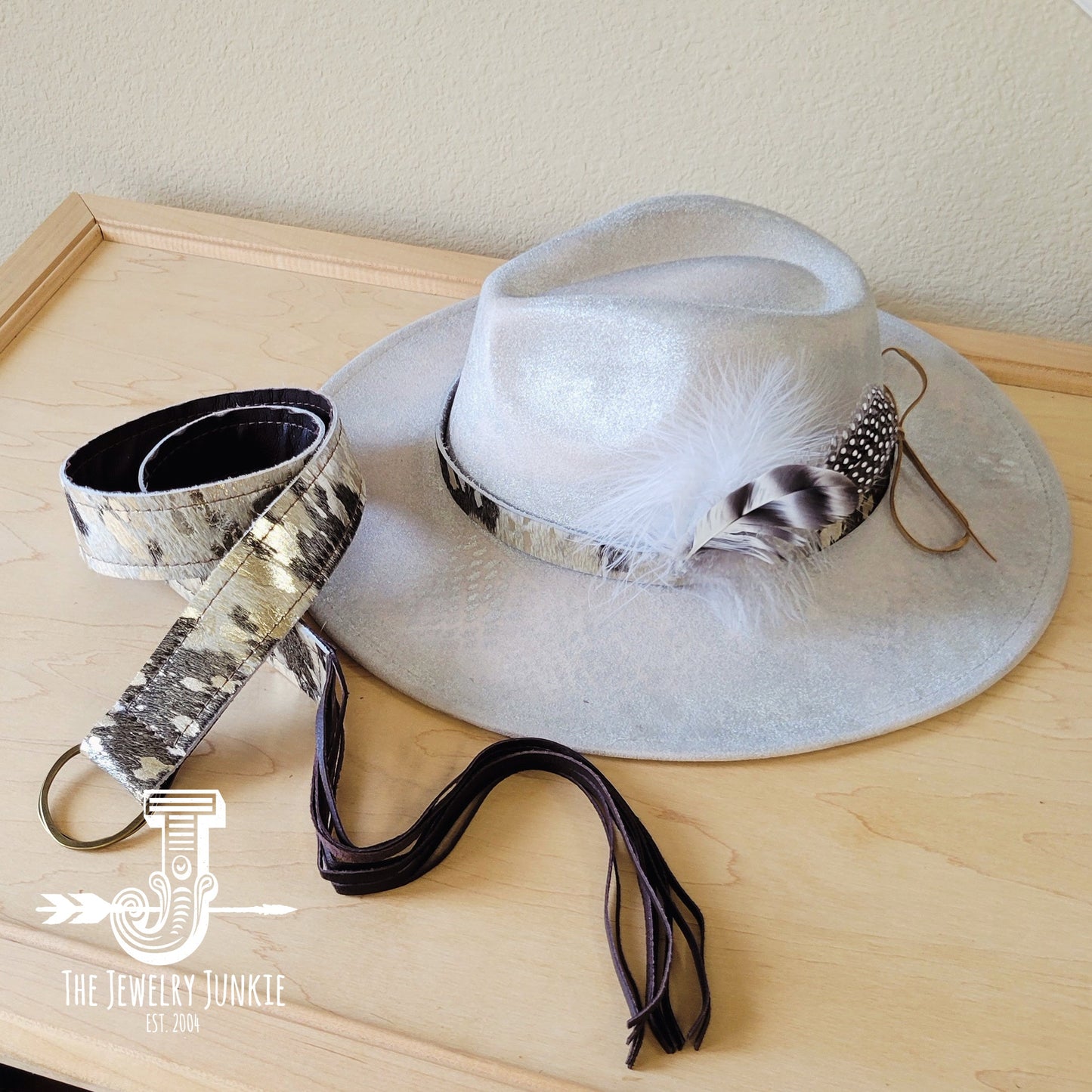 Hair-on-Hide Silver Metallic Genuine Leather Belt 907a-2