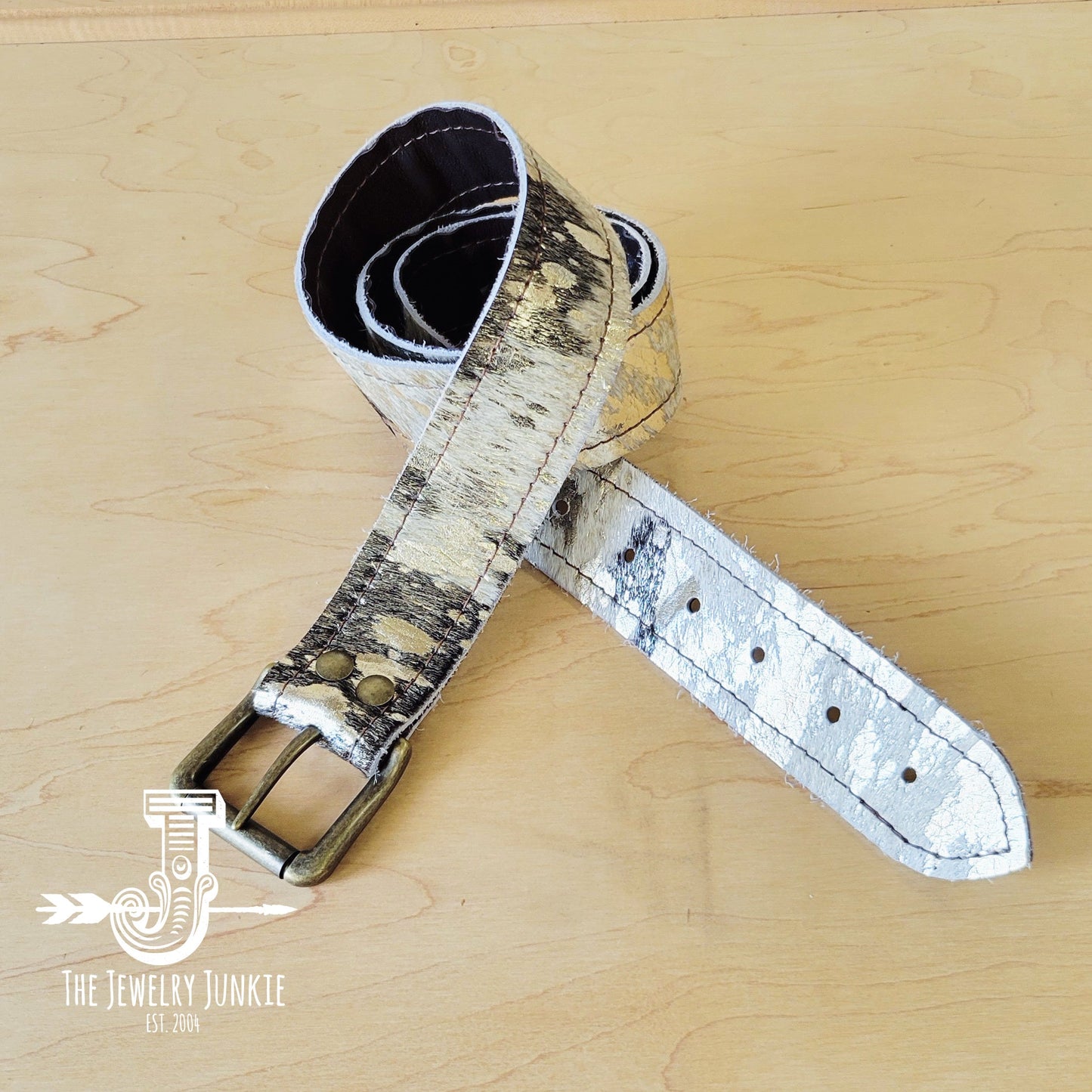 Hair-on-Hide Silver Metallic Genuine Leather Belt 907a-3