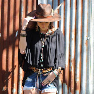 Leopard Hair-on-Hide Leather Belt with Long Leather Fringe Closure 903e-2