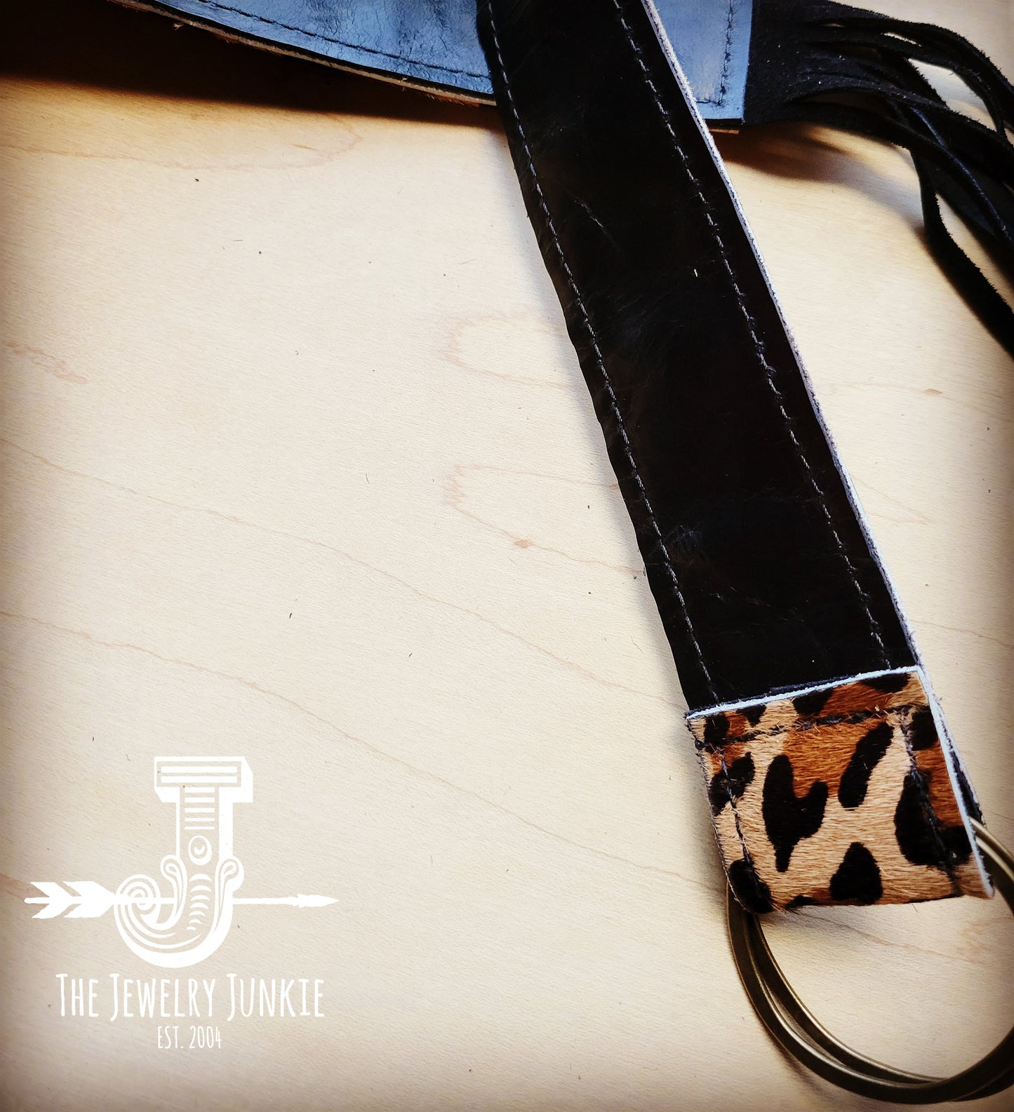 Leopard Hair-on-Hide Leather Belt with Long Leather Fringe Closure 903e-4