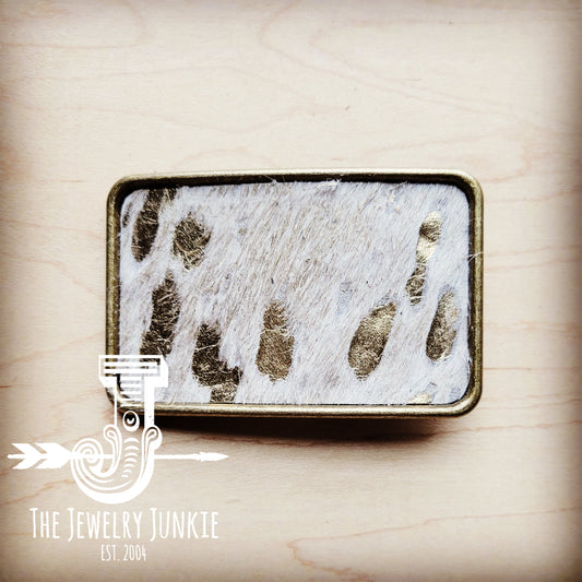 **Rectangle Leather Belt Buckle Gold Hair-on-Hide 904p-0