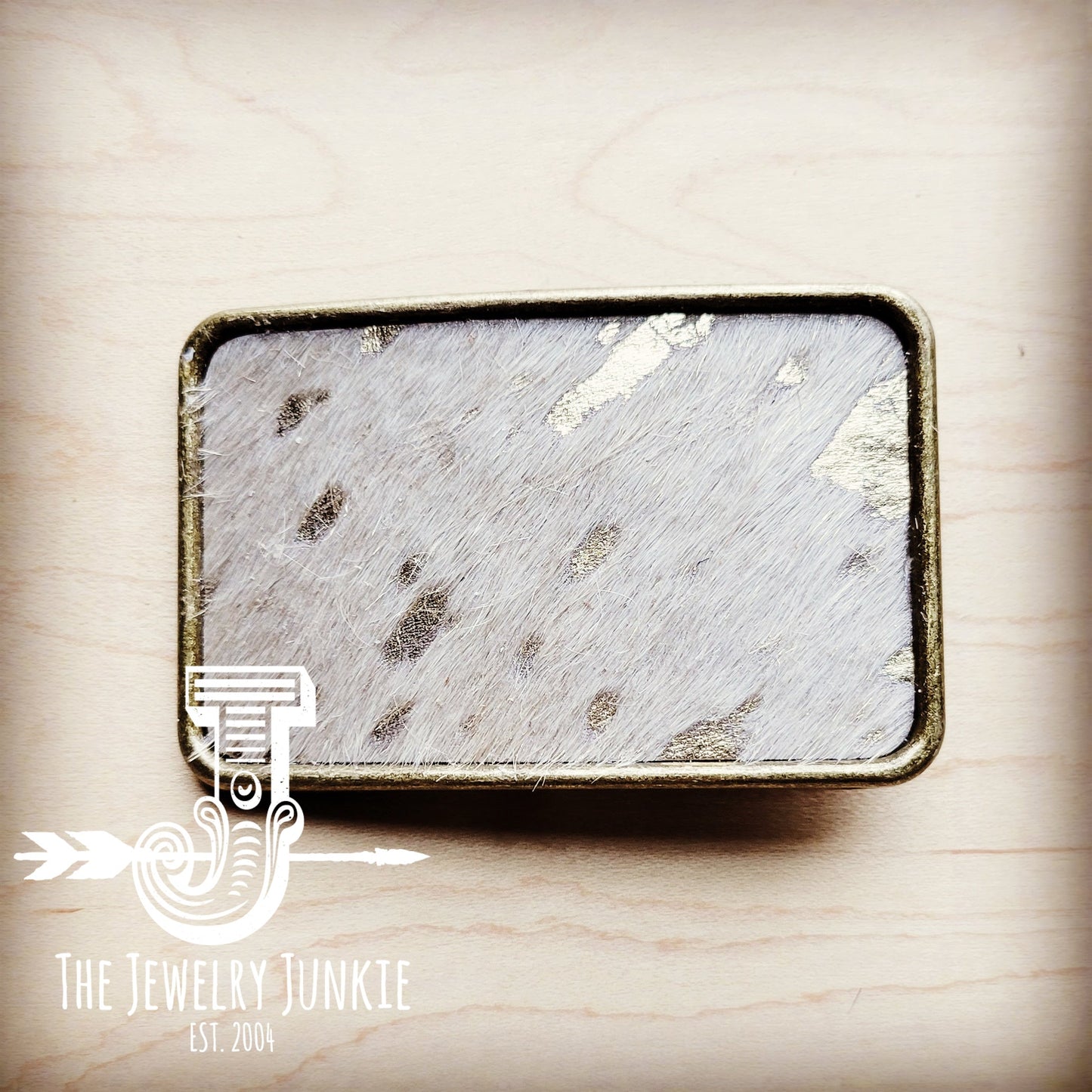 **Rectangle Leather Belt Buckle Gold Hair-on-Hide 904p-2