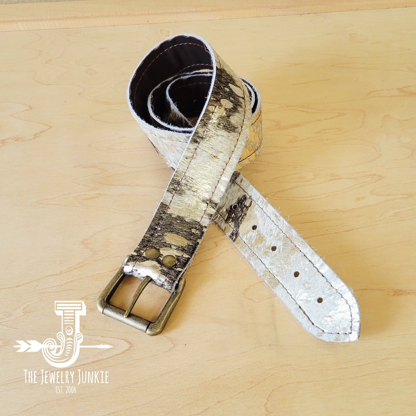 Hair-on-Hide Silver Metallic Genuine Leather Belt 907a-0