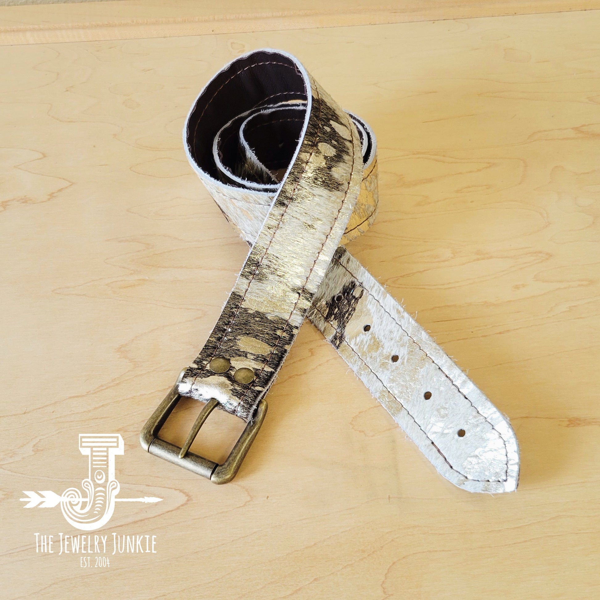 Hair-on-Hide Silver Metallic Genuine Leather Belt 907a-0