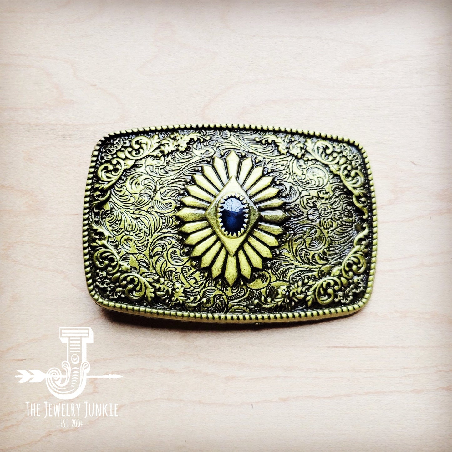 **Antique Gold Belt Buckle with Stone Center 903u-1