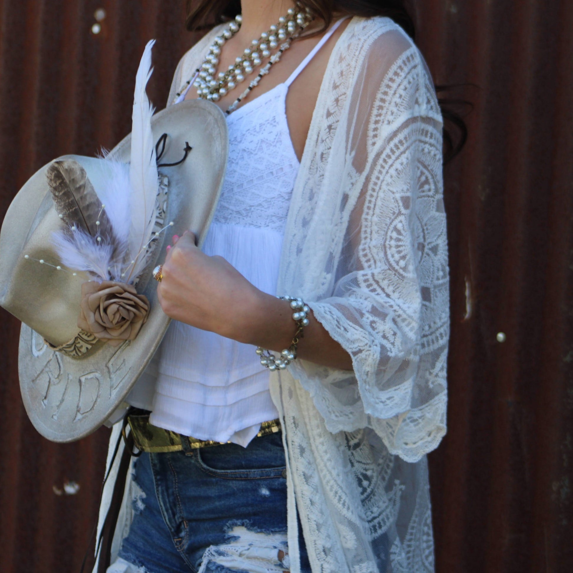 Dark Metallic Hide Leather Belt w/ Leather Fringe 906y-4