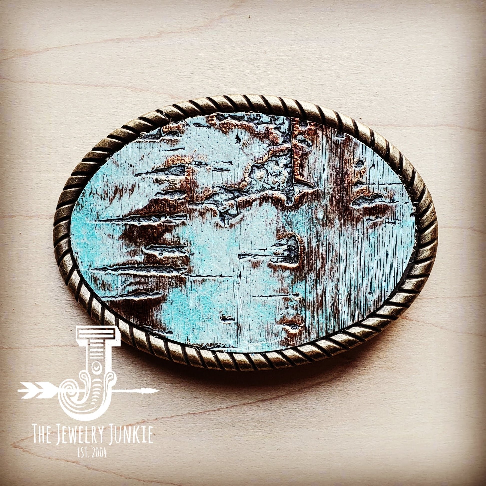 Rope Edge Turquoise Metallic Leather Belt Buckle 902a-0