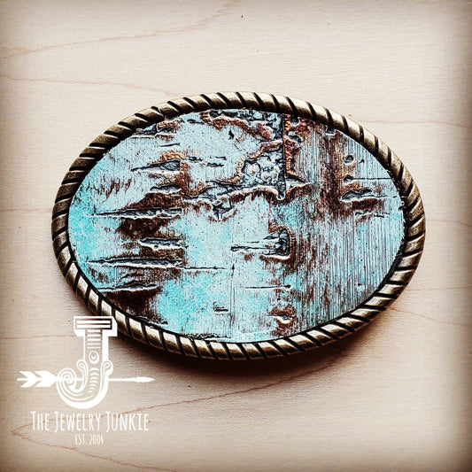 Rope Edge Turquoise Metallic Leather Belt Buckle 902a-0